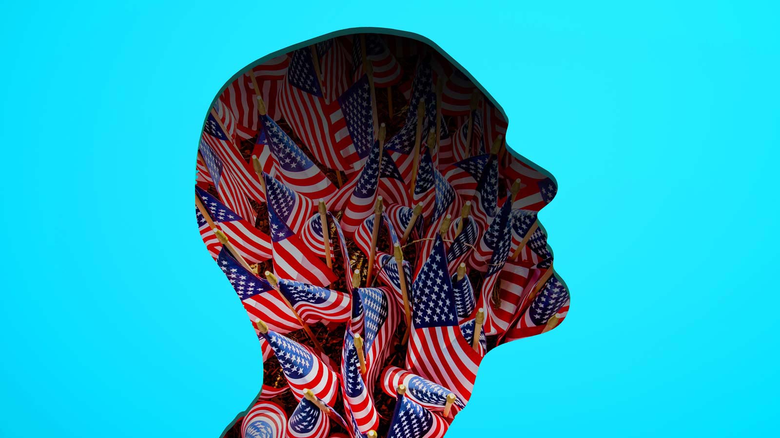 Digital generated image of silhouette of male head with U.S. flags inside