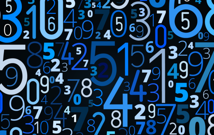 Variously sized numbers in various shades of blue