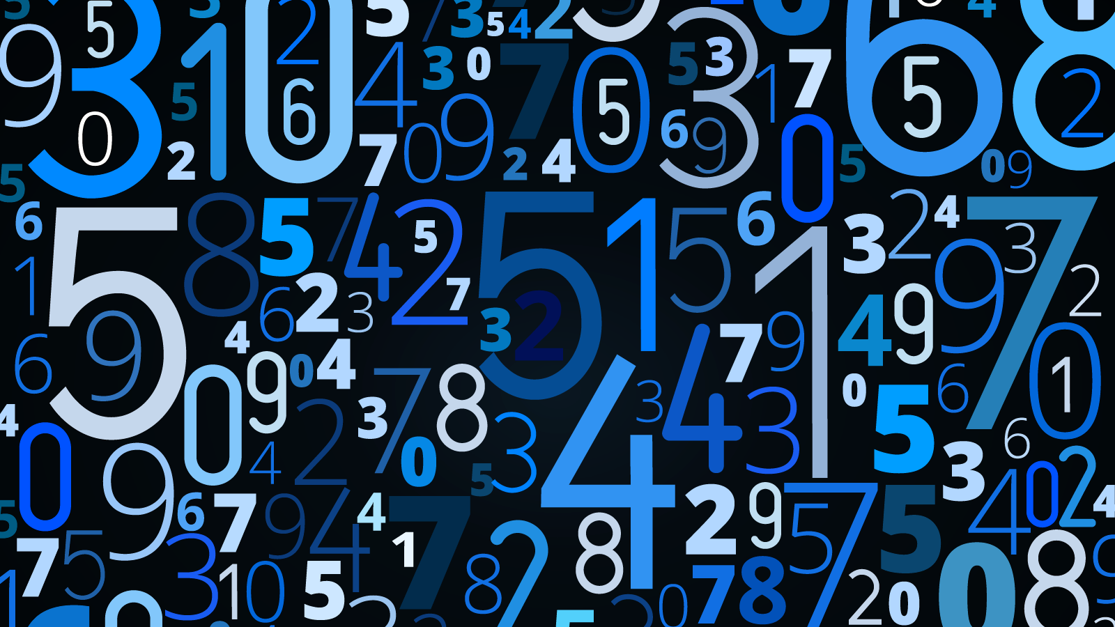 Variously sized numbers in various shades of blue