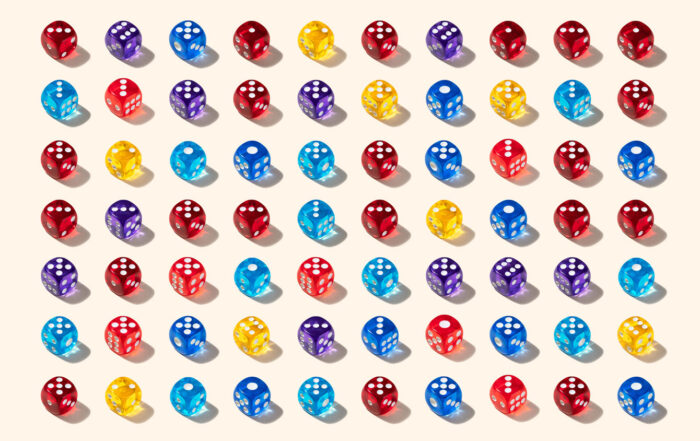Multi Colored Dice Collection Rectangle Shape Pattern on Beige Background
