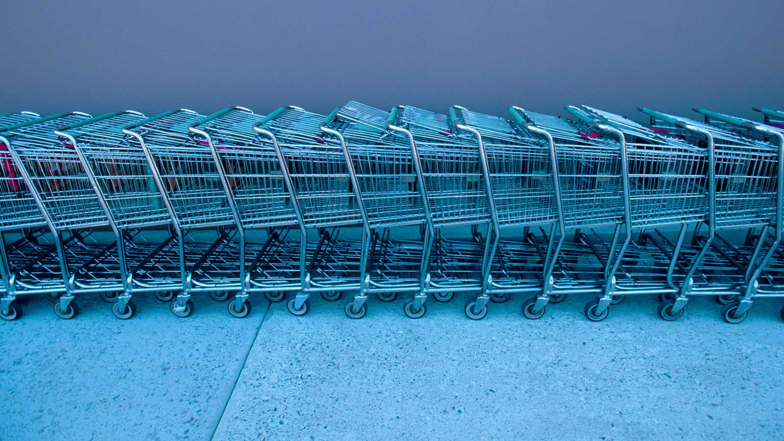 Shopping carts lined up against wall