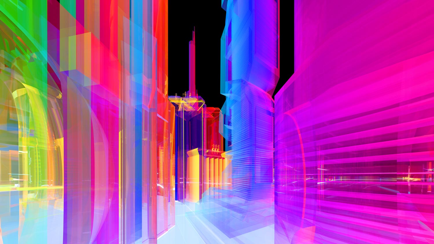 Digital generated image of abstract multicolored cityscape.