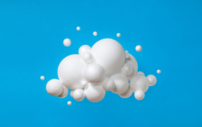 Abstract cloud made of spheres on blue background