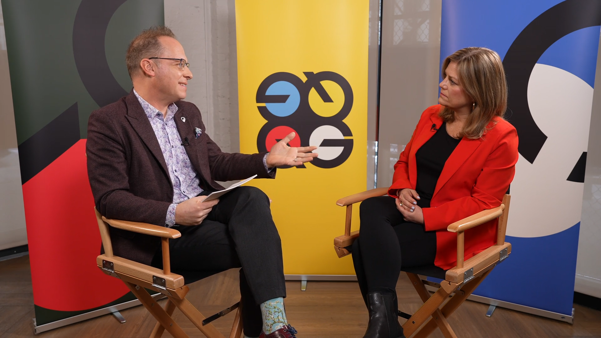 Josh Golden interviewing Jenny Rooney during Building Blocks