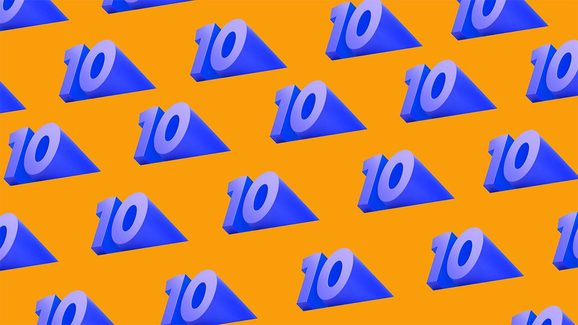 Repeating blue number 10 on orange