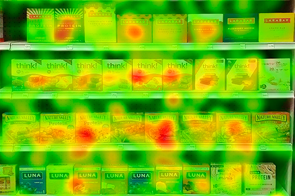 Eye tracking heat map of nutrition bar brands Eye tracking heat map of nutrition bar brands