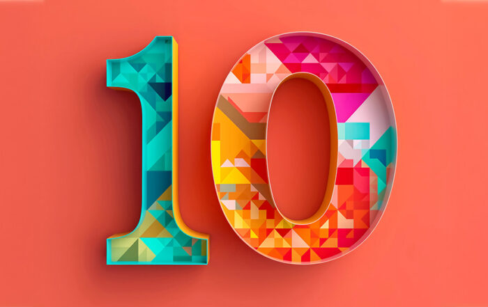 Colorful number ten with geometric shapes