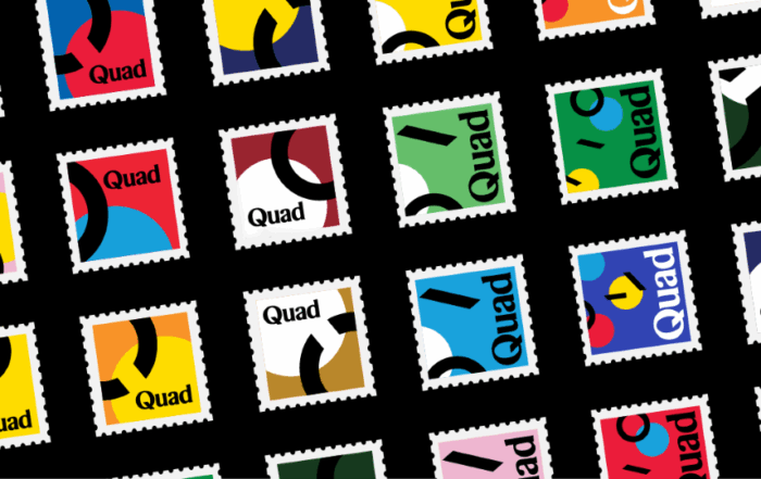 Quad designed postage stamps in a repeating pattern