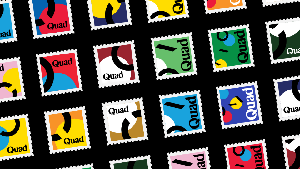 Quad designed postage stamps in a repeating pattern