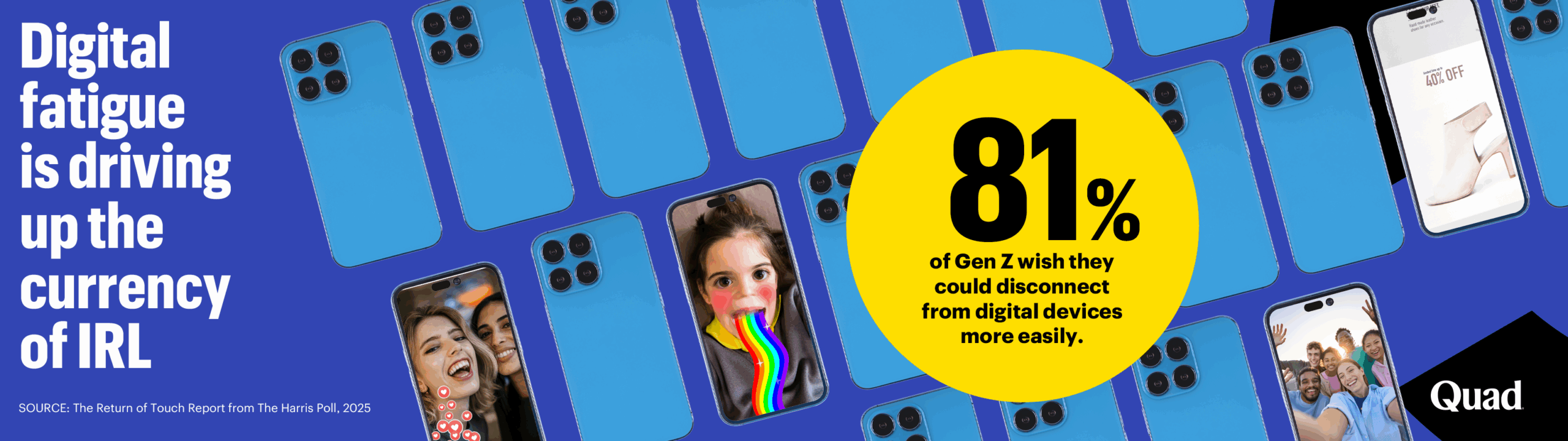 Digital fatigue is driving up the currency of IRL statistic Digital fatigue is driving up the currency of IRL: 81% of Gen Z wish they could disconnect from digital devices more easily.