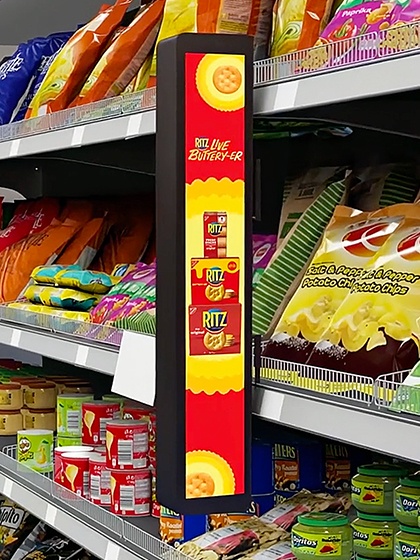 in-store retail media platform examples, best in store retail media platform, digital signage in grocery store aisle