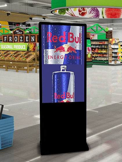 best in store retail media platform, retail ad kiosk in supermarket, store media network display