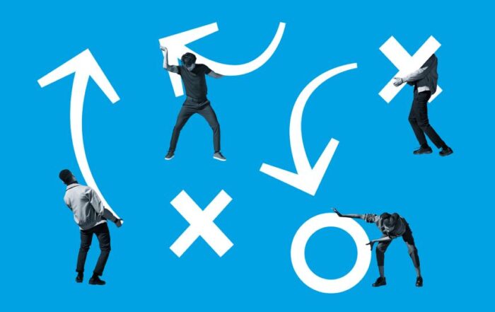 People holding components of a strategy map