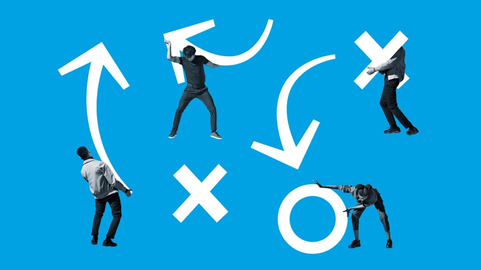 People holding components of a strategy map