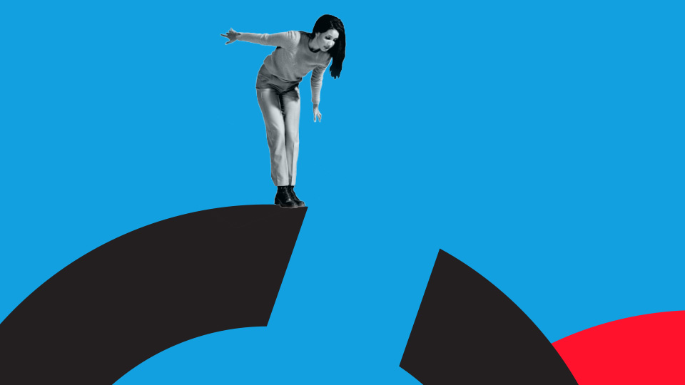 Person standing on the edge of a fractile looking down