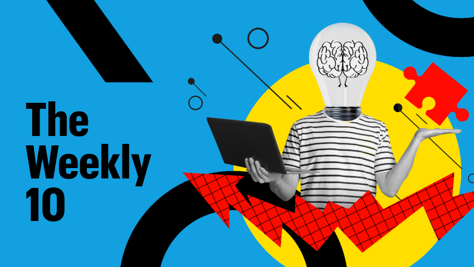 A humanoid figure with a lightbulb head. Text reads: The Weekly 10