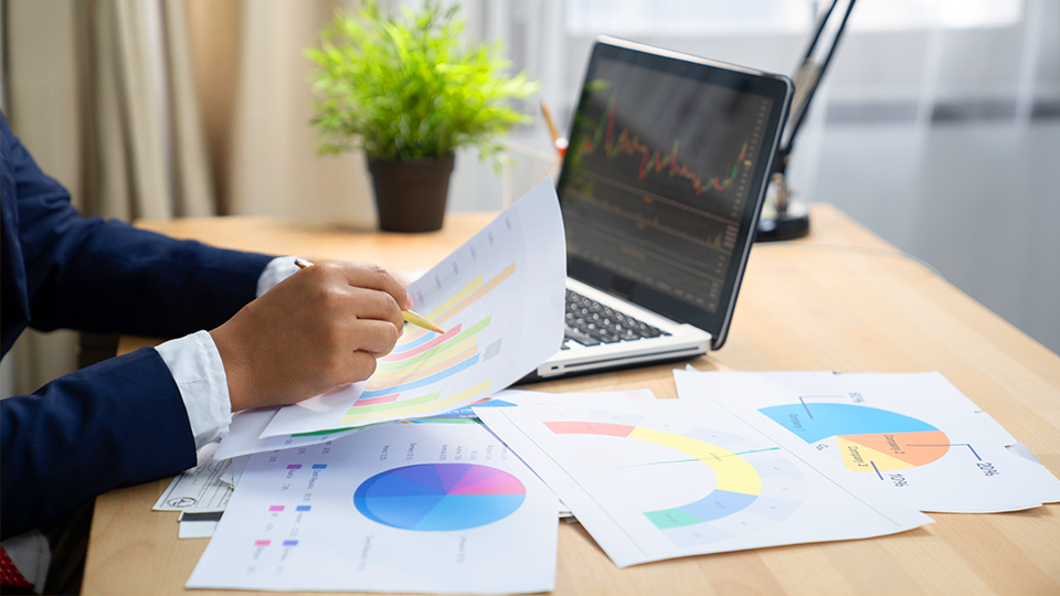 An investment analyst reviewing stock data