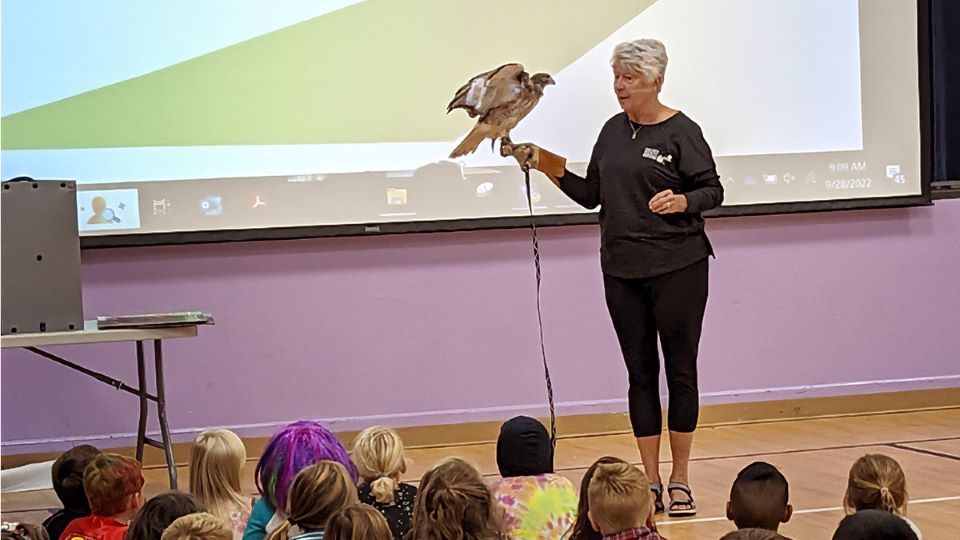 Pine View Wildlife teacher speaking with children in partnership with Quad