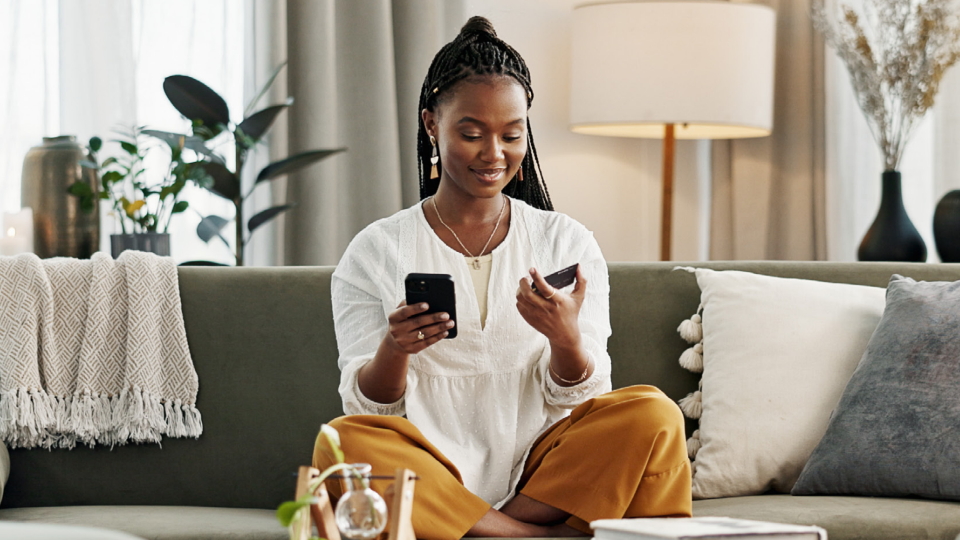 Consumer at home shopping via a mobile device