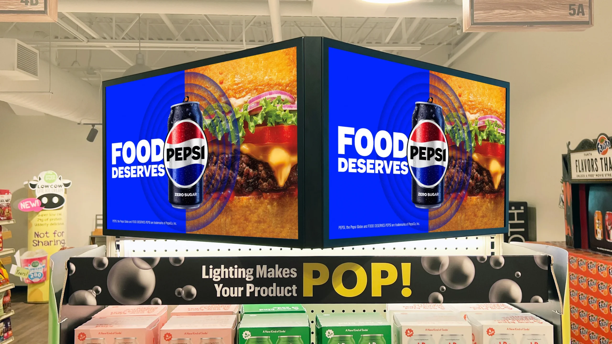 An in-store connect wedge display showcasing a Pepsi advertisement