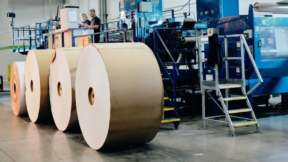 Paper rolls at a Quad packaging facility