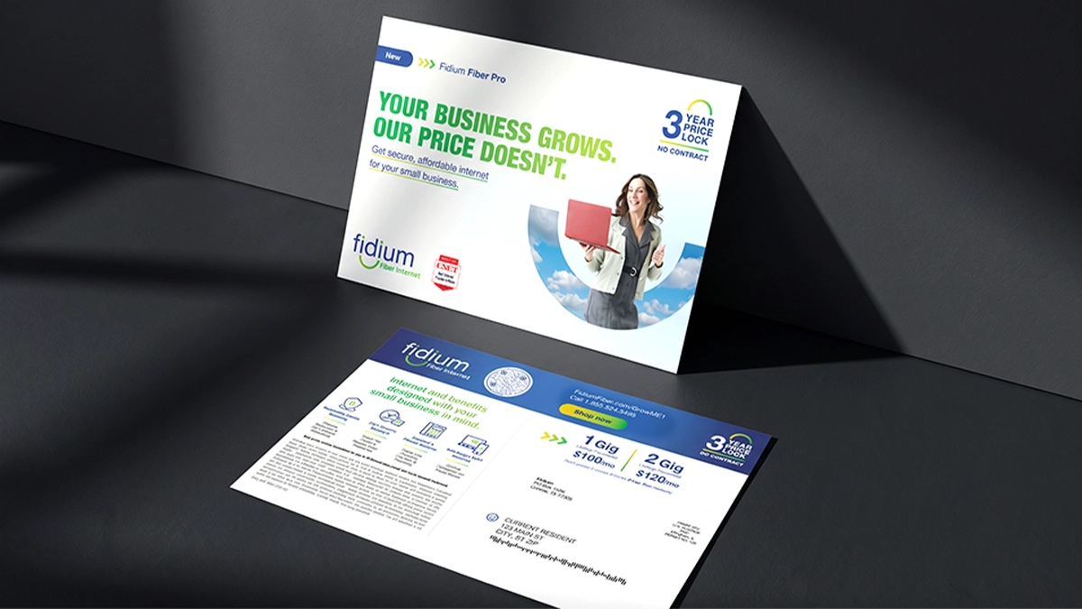 Direct mail campaign pieces for Fidium Fiber Internet